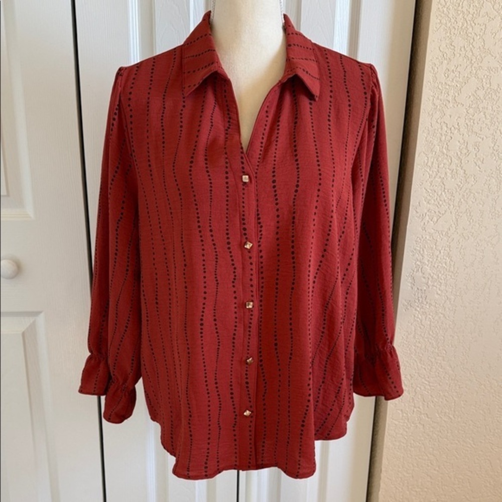 Adrienne Vittadini Brick Red Button-Down Shirt